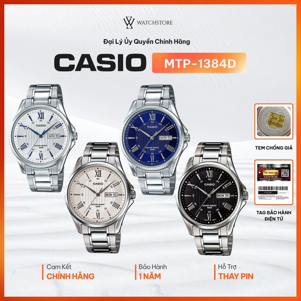 Đồng Hồ Nam Casio MTP-1384D Kính Khoáng 41mm Chống Nước Dây Kim Loại Không Gỉ Chính Hãng