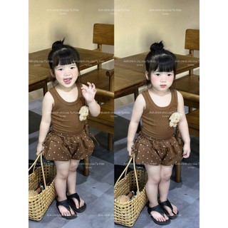 Set áo ba lỗ croptop + quần bí chấm bi tặng kèm đầu gấu cho bé gái mặc đi chơi,đi biển,TPKIDS,[M1283]