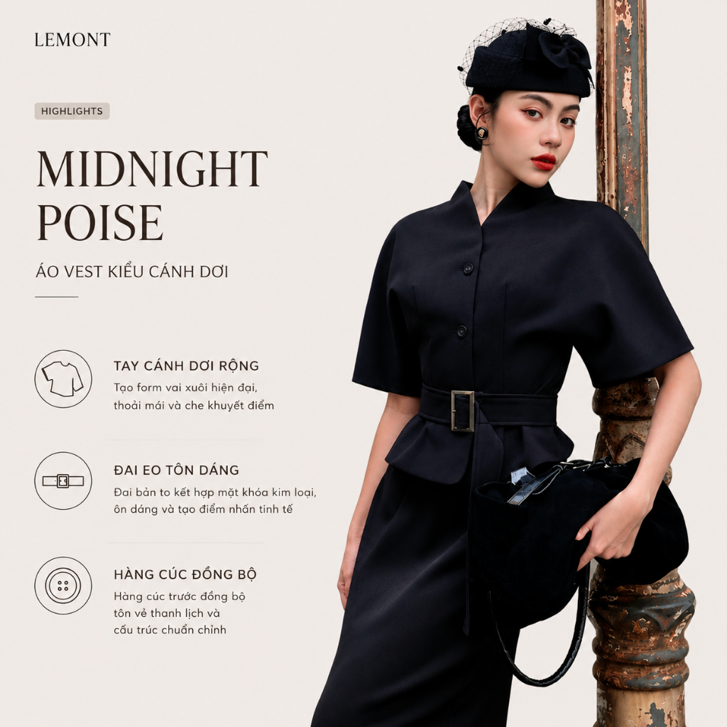 LEMONT ™ - Áo vest kiểu cánh dơi Midnight Poise - A061