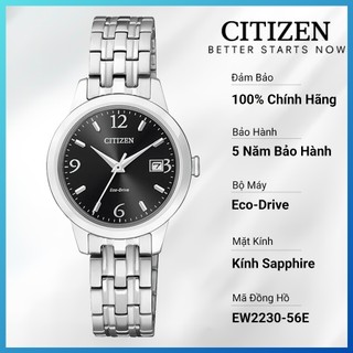 Đồng hồ nữ citizen eco-drive dây thép không gỉ ew2230-56e - mặt đen