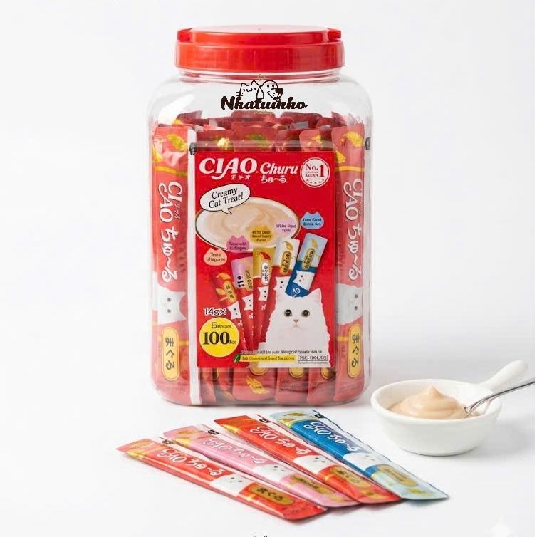 [Ciao churu] Hộp 100 Tuýp Súp Thưởng Mèo mọi lứa tuổi - Ciao Churu Mix Nhiều Vị