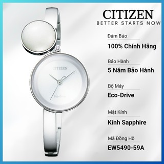 Đồng hồ nữ citizen eco-drive đính kim cương dây thép không gỉ ew5490-59a - mặt trắng