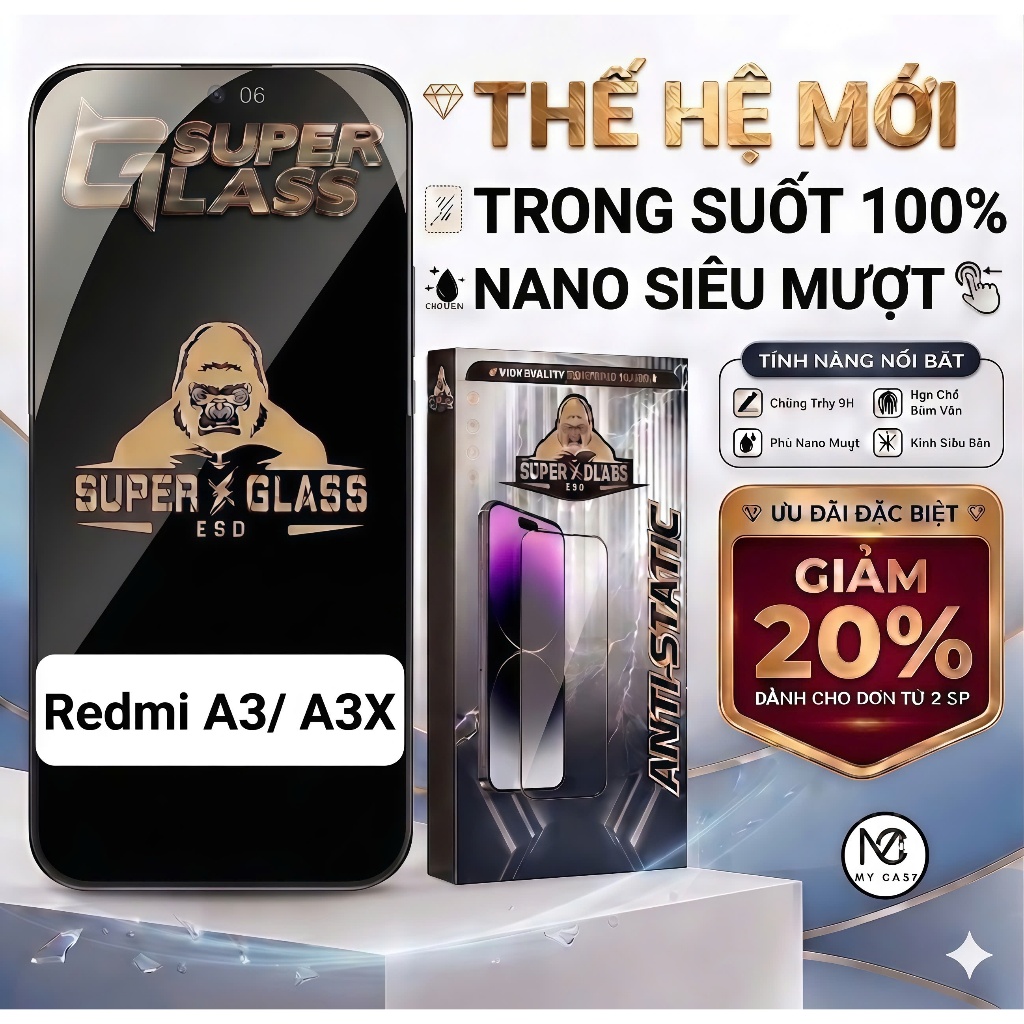 Kính cường lực cao cấp Redmi A3/ A3X cảm ứng mượt mà, full màn-My Case