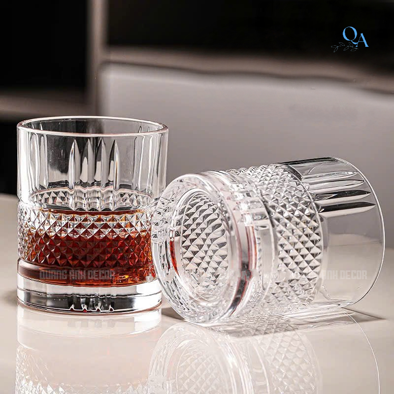 SET 6 Ly Thủy Tinh THÂN KIM CƯƠNG Chuyên Uống WHISKY, ROCK, CHIVAS Cao Cấp Cho Quán Bar, Nhà Hàng