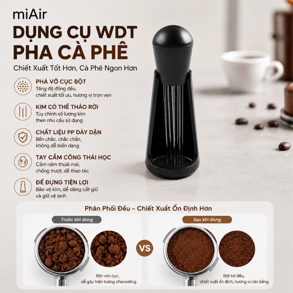 miAir WDT Tool Kim Tán Bột Cafe Espresso Cho Máy Pha Cà Phê