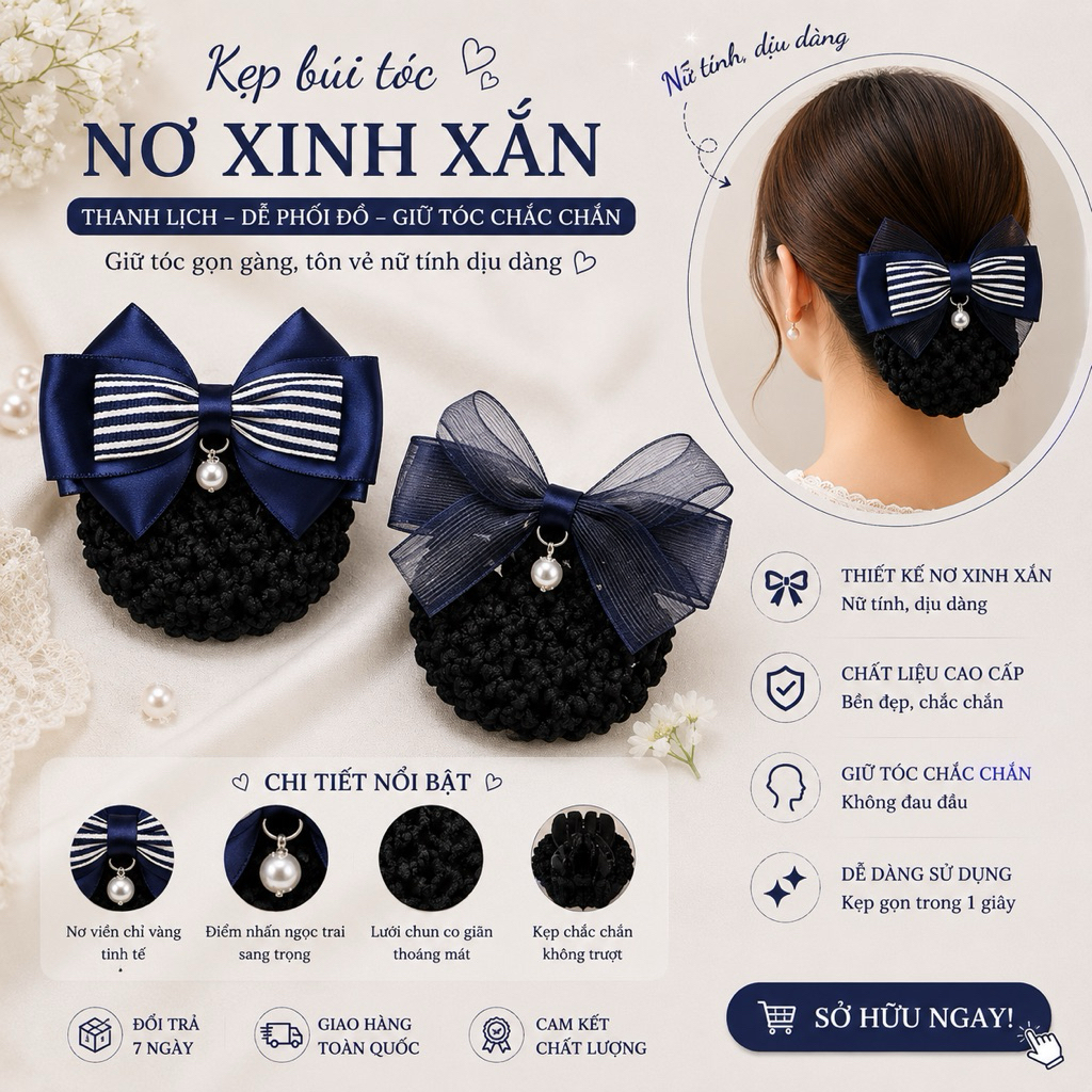 Kẹp búi tóc lưới voan đính hạt cho nữ văn phòng, bệnh viện, công chức K08 Korean Girls