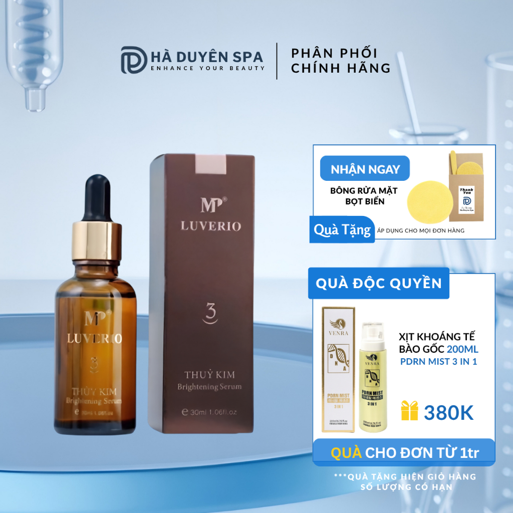 Serum Thuỷ Kim 3 Brightening Serum Luverio MP1 30ml - Li giải lớp sừng, hoá lỏng lớp dầu, da mịn màn