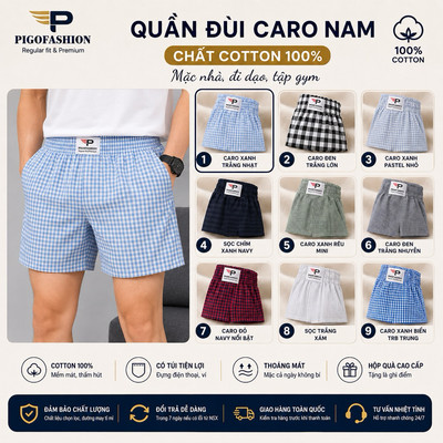 Quần đùi caro nam cotton kate lưng thun mặc nhà SPMQDCR03 màu ngẫu nhiên PigoFashion