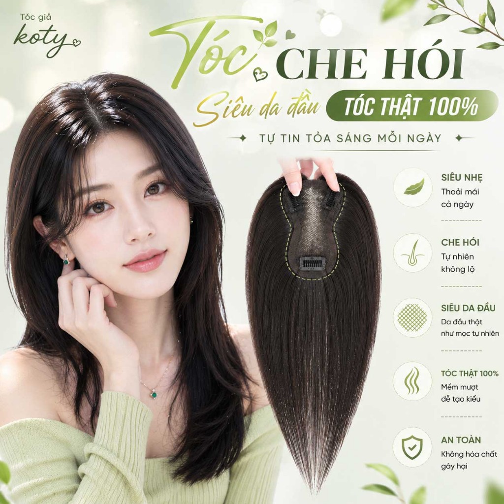 Tóc che hói siêu da đầu tóc thật 100% | Tóc giả mái phủ bạc 5D tự nhiên cho nữ