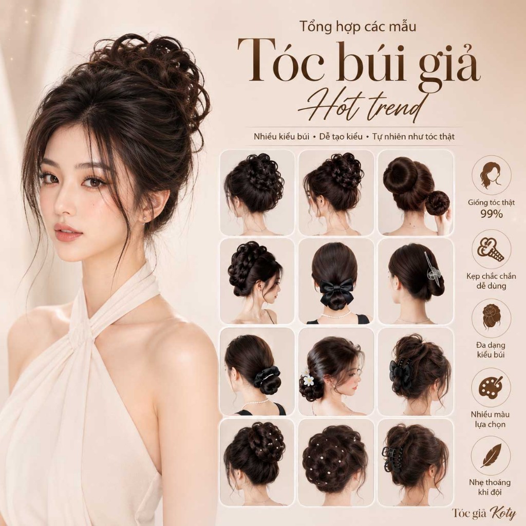 Tóc búi giả cho nữ | Tổng hợp búi tóc giả nữ, búi xoăn, búi củ tỏi, búi lơi sang trọng