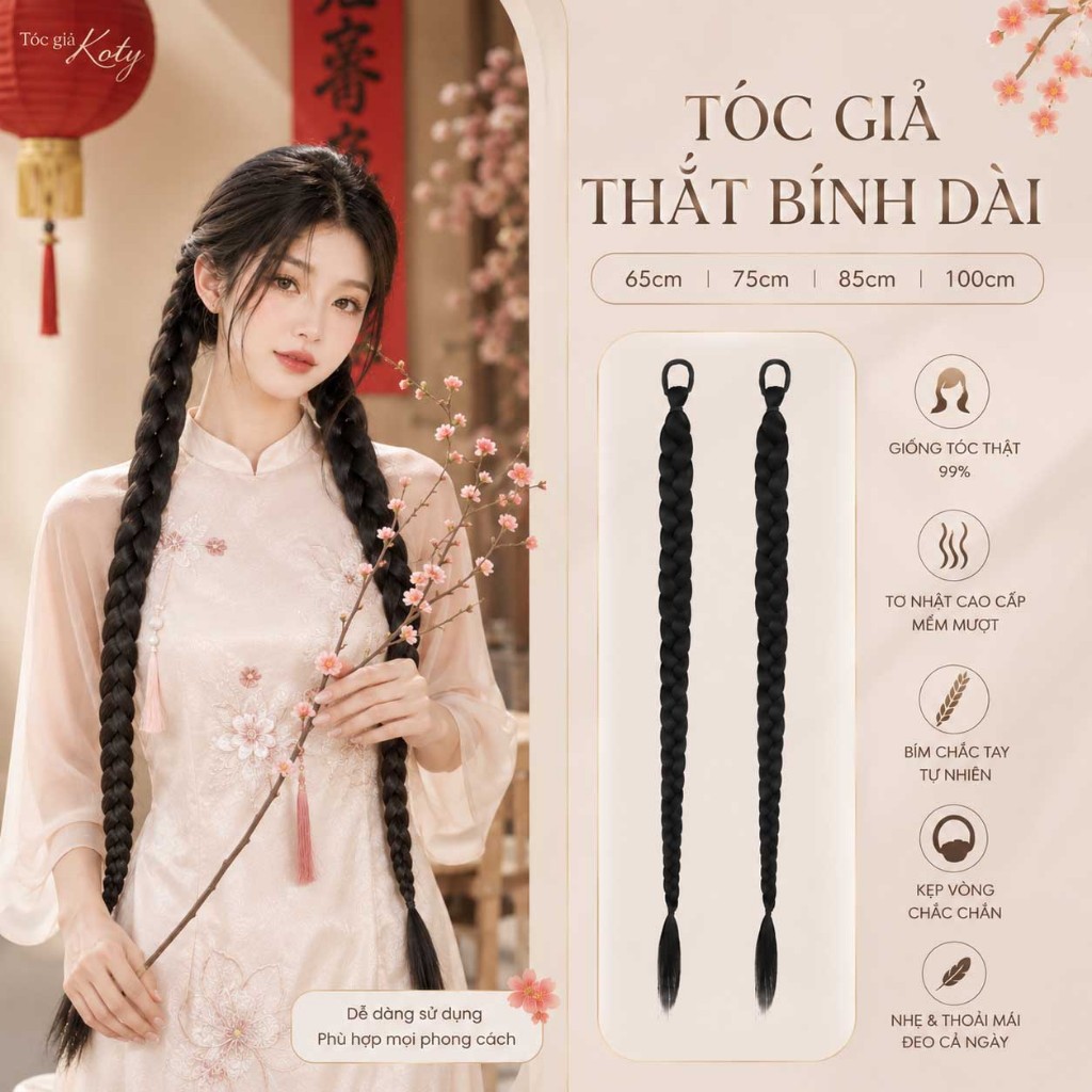 Tóc giả thắt bính dài 65 75 85 100cm | Tóc tết bính giả chụp ảnh cùng áo dài cách tân T436