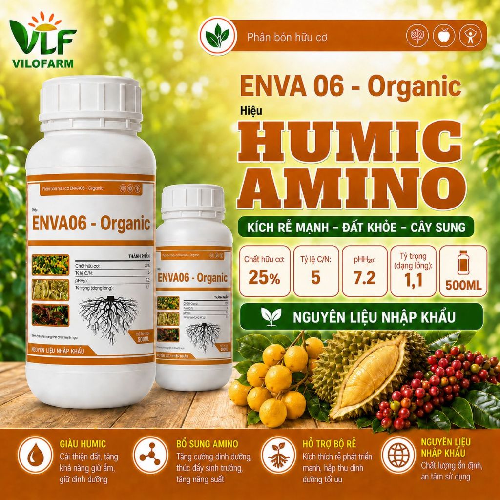 Phân Bón VILOFARM HUMIC AMINO Chai 500ml - Humic Amino, Xanh Lá, Mập Thân, Sáng Bông, Dưỡng Cây