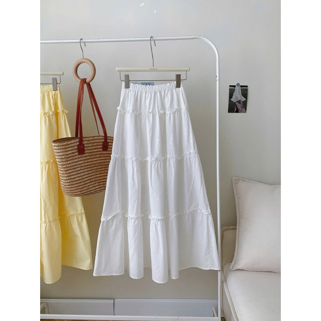 Chân váy dài tầng bèo dài 95cm (ảnh thật/ có sẵn)