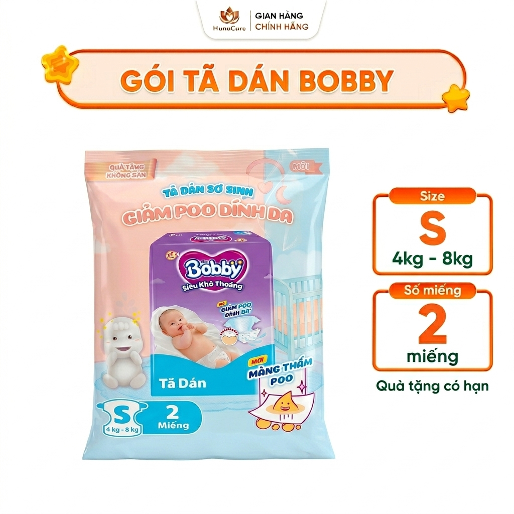 [QUÀ TẶNG KHÔNG BÁN] Gói Tã Dán Sơ Sinh BOBBY Giảm Poo Dính Da Siêu Khô Thoáng Size S - T08