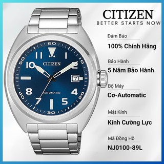 Đồng hồ nam citizen automatic dây thép không gỉ nj0100-89l - mặt xanh