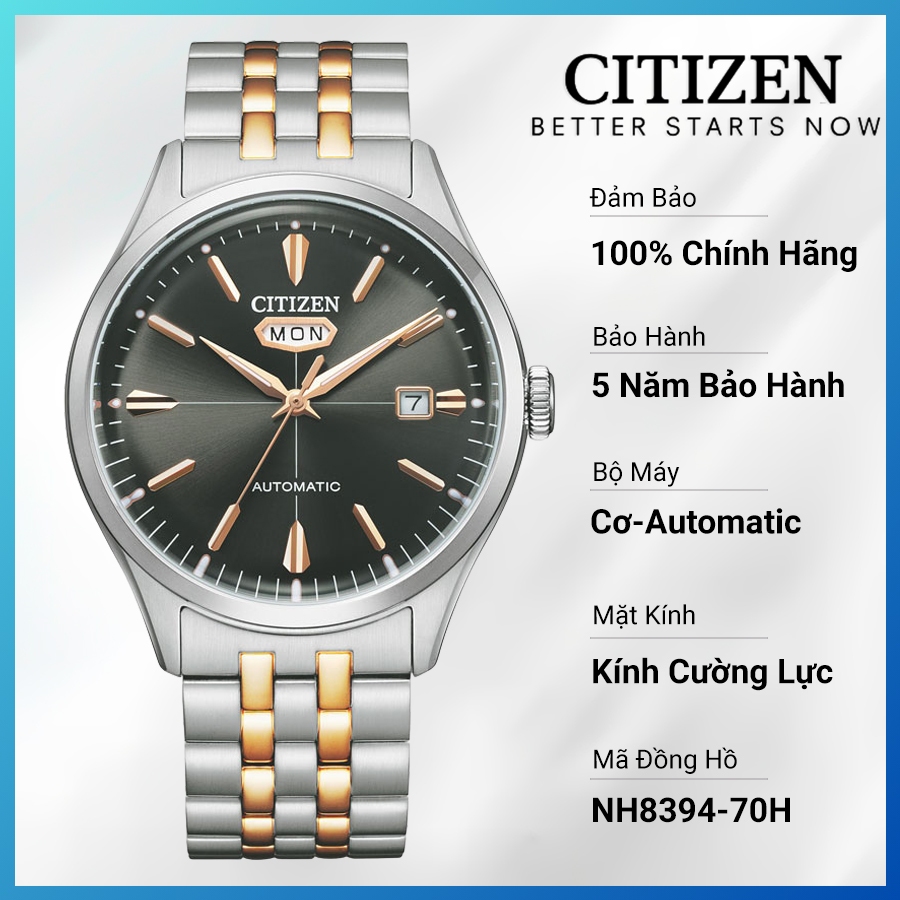 Đồng Hồ Citizen C7 Automatic Unisex Dây Thép Không Gỉ NH8394-70H - Mặt Đen (40mm)
