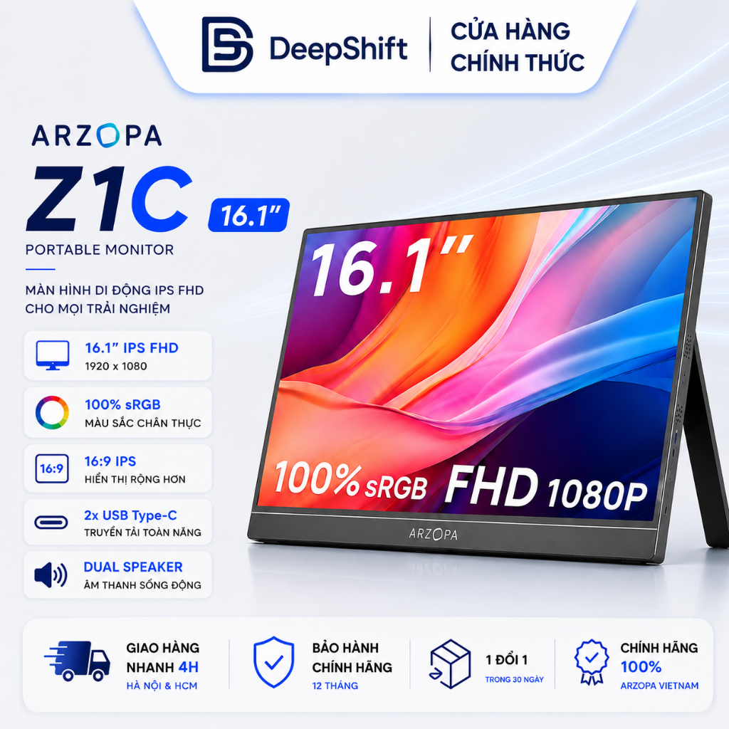 Màn Hình Di Động ARZOPA Z1C 16.1" IPS FHD | 100% sRGB | HDR | USB-C HDMI | Chính Hãng | Hỏa Tốc
