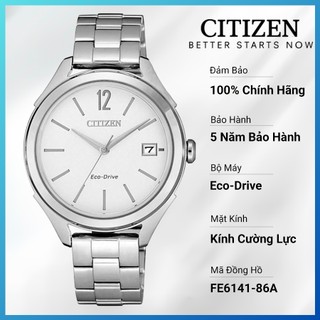 Đồng hồ nữ citizen eco-drive dây thép không gỉ fe6141-86a - mặt trắng
