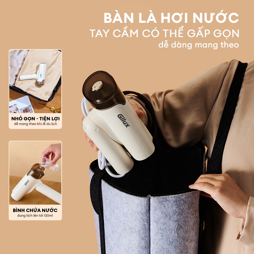 Bàn Ủi Hơi Nước Cầm Tay Gilux GLL50 Gấp Gọn Công Suất 1000W Ủi Phẳng Mọi Loại Vải