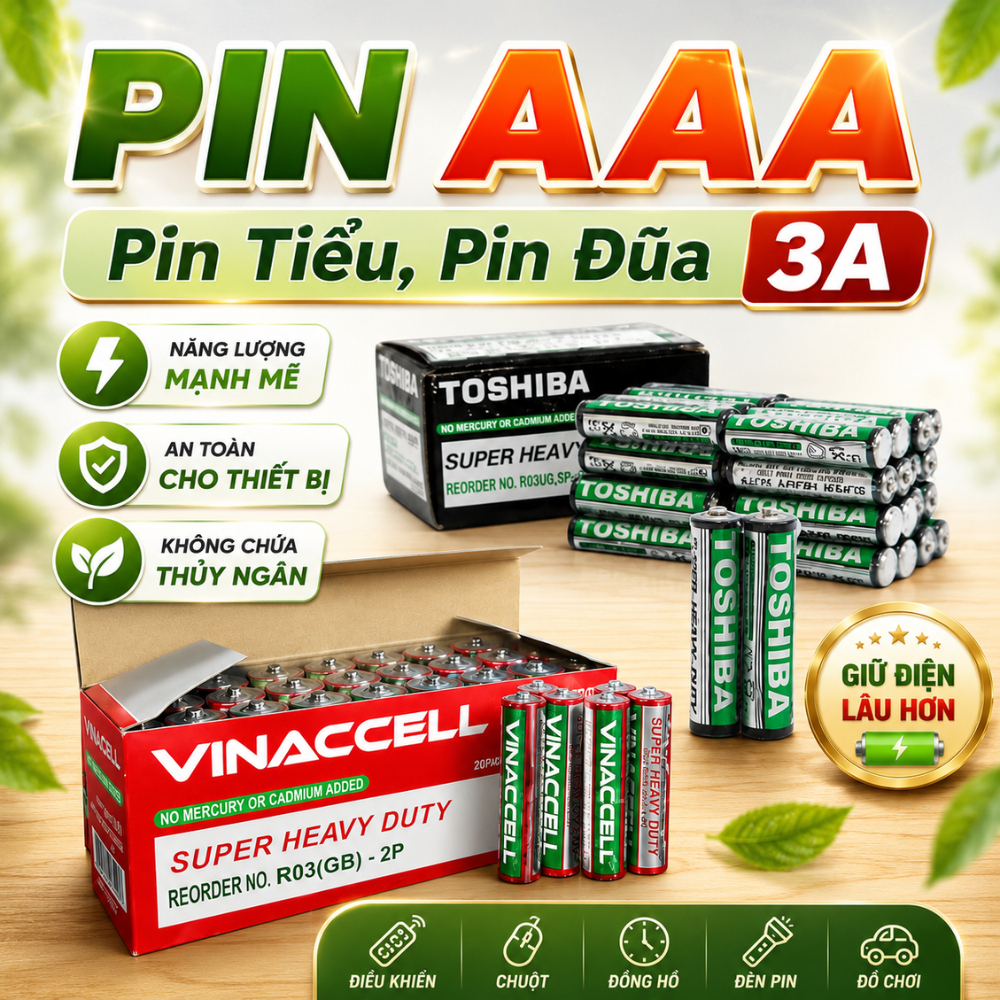 Pin VINACCELL TOSHIBA AAA 3A (Nhỏ) Pin đũa pin  Pin tiểu cho remote 1.5V pin đồ chơi, vinaccell tosh