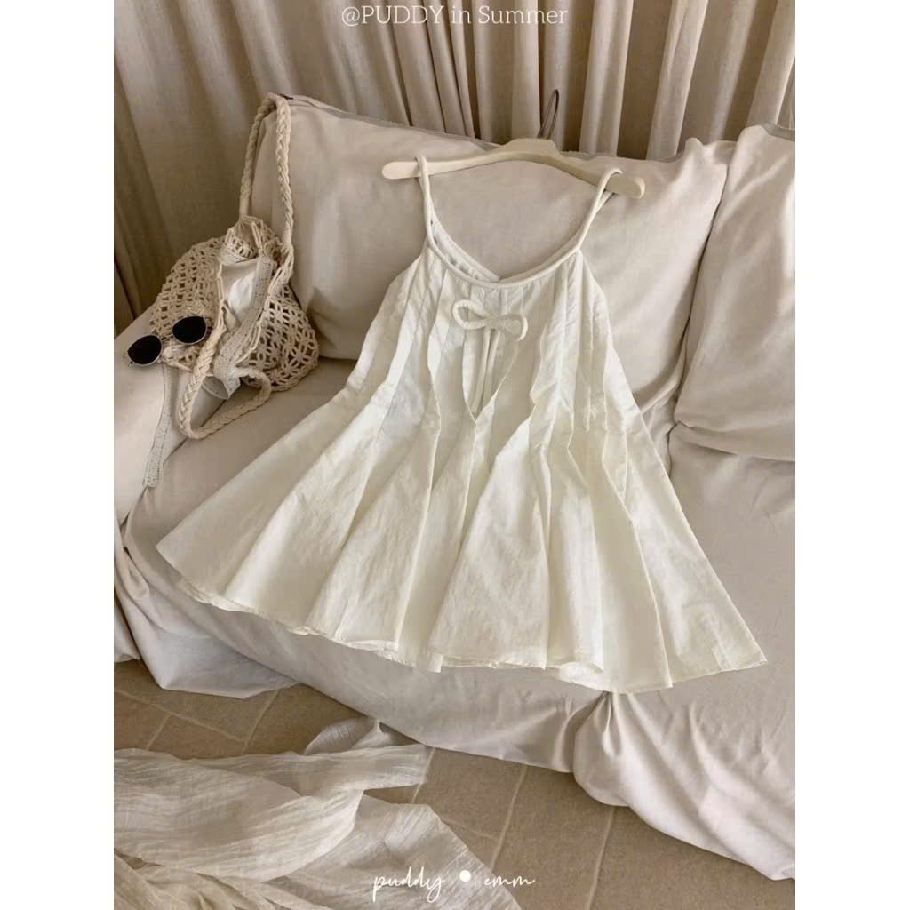 Váy babydoll trắng nơ ngực tiểu thư dáng xoè phong cách Hàn Quốc | BigBuy360 - bigbuy360.vn