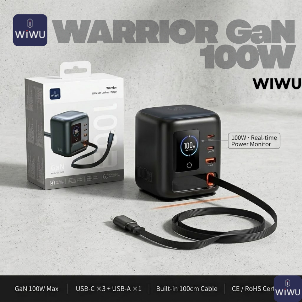Trạm Sạc Để Bàn Đa Năng WIWU Warrior 100W GaN Wi-G039 Cho Laptop, iPhone, iPad Nhiều Ổ Cắm Màn Hình 