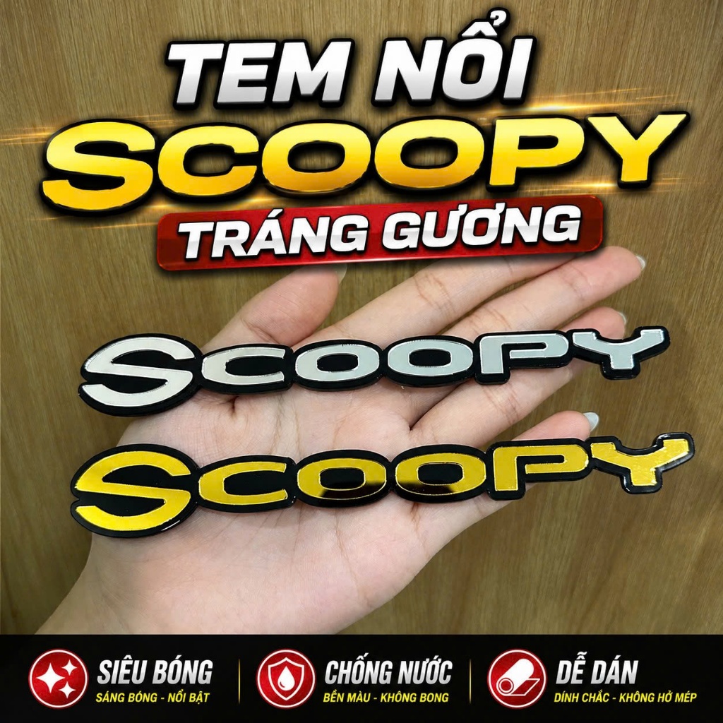 Tem Nổi Honda Scoopy Tráng Gương Cao Cấp | Siêu Bóng | Chống Nước | Dễ Dán | Tem Chữ Nổi Honda Scoop