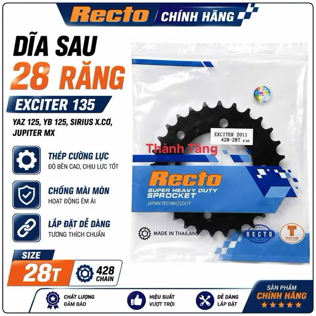 Dĩa sau 28 răng exciter 135,yaz 125,yb 125,sirius x.cơ,jupiter mx,exciter 2011-2012-2013,exciter 201