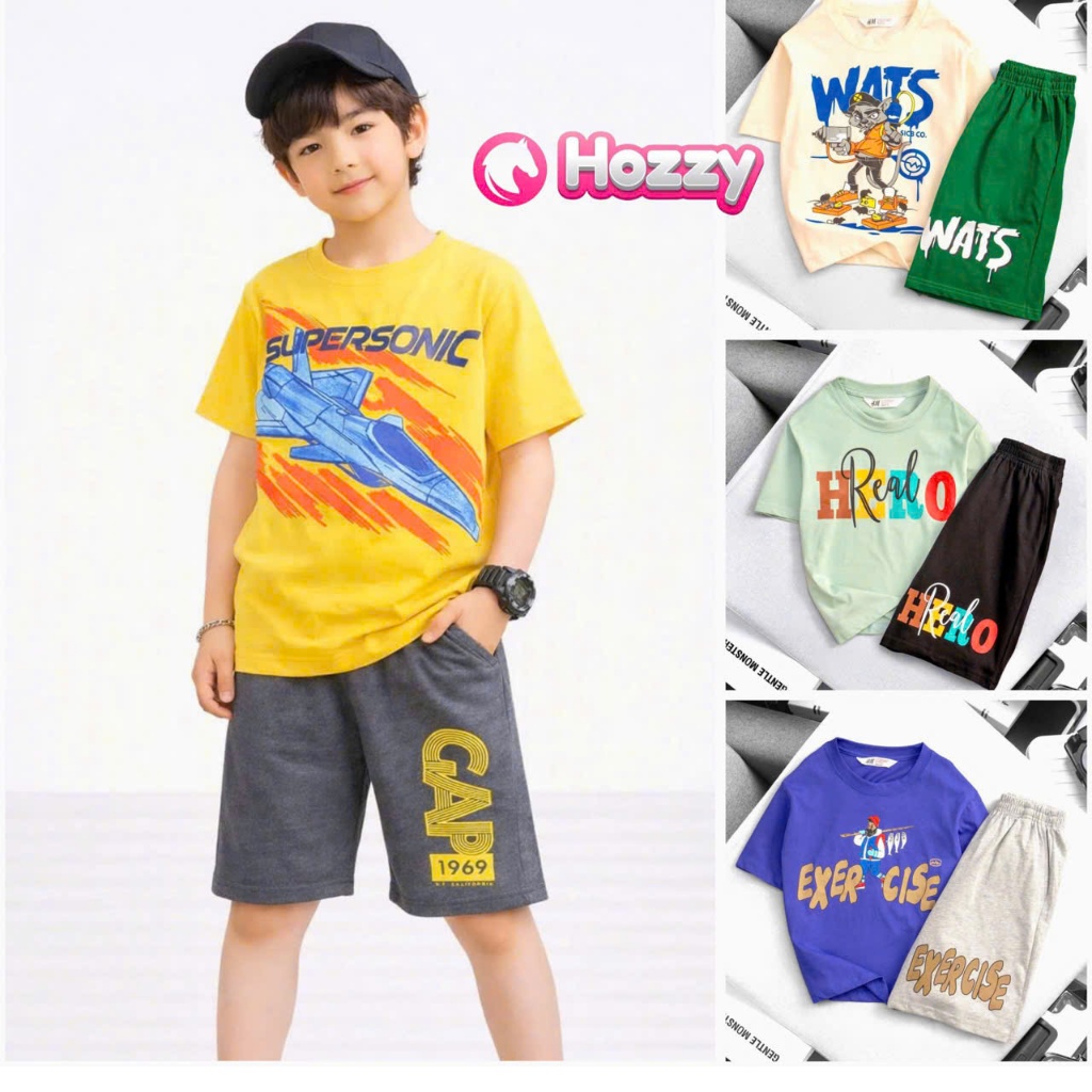(20-50kg) Bộ thun cộc tay bé trai size đại Hozzy chất 100% cotton mềm mát thấm mồ hôi