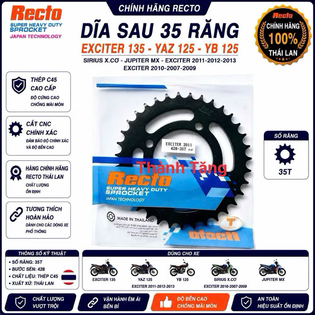 Dĩa sau 35 răng exciter 135,yaz 125,yb 125,sirius x.cơ,jupiter mx,exciter 2011-2012-2013,exciter 201
