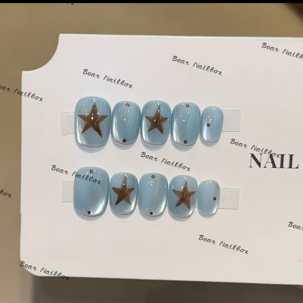 B198 Nailbox thiết kế thủ công mắt mèo xanh vẽ ngôi sao bear nailbox