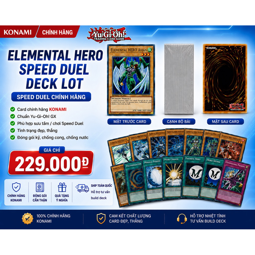 Biginner Deck: Yu-Gi-Oh SGX2 Elemental HERO Avian Deck Card Lot | Bộ Card HERO Chính Hãng Konami