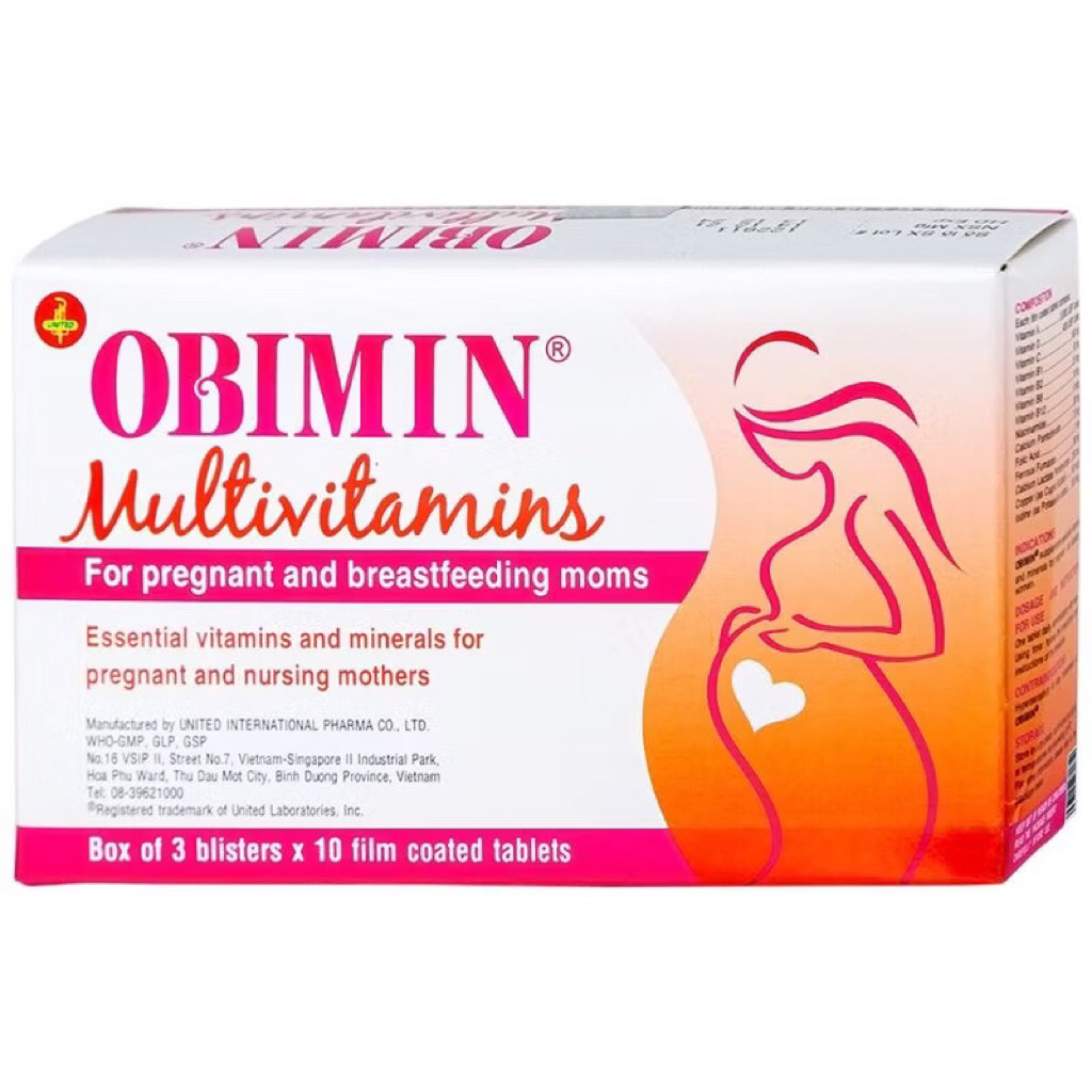 Viên uống bổ sung OBIMIN Multivitamins (Hộp 30 viên) giúp bổ sung các dưỡng chất cần thiết cho mẹ bầ
