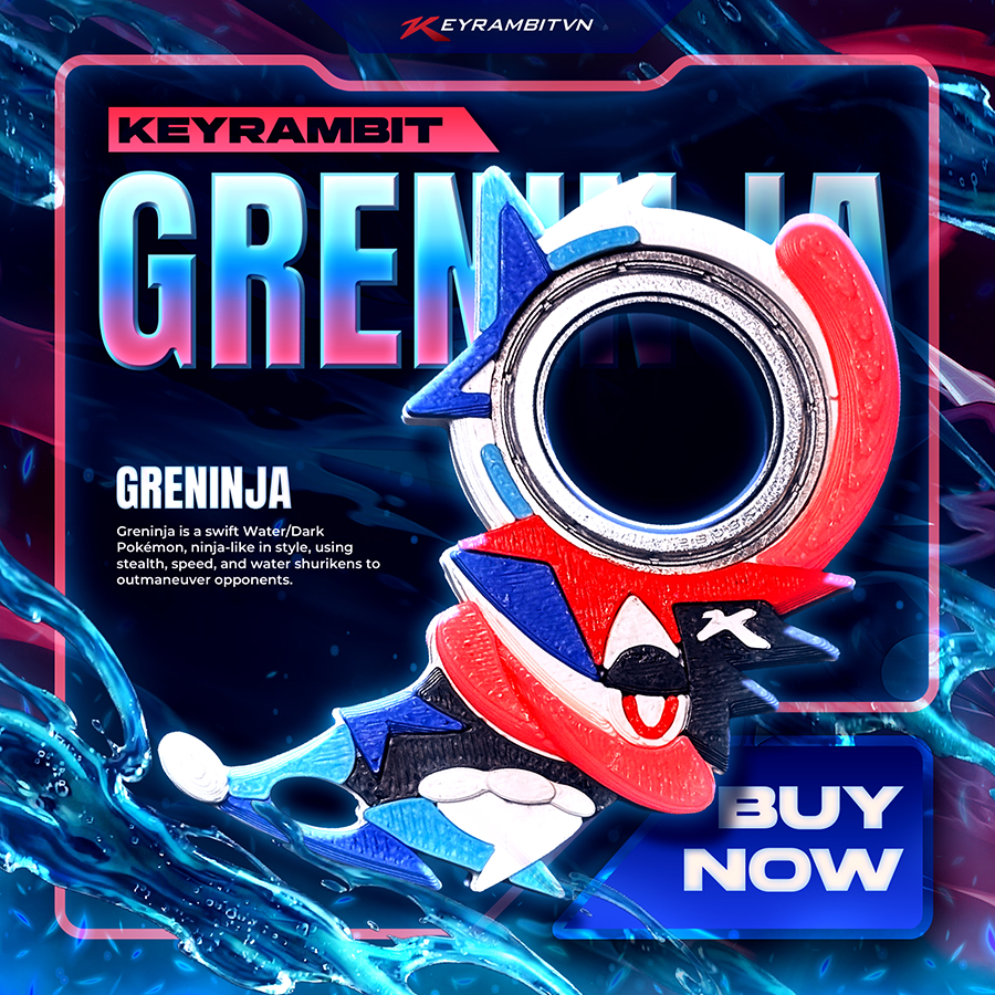 [Keyrambitvn] Keyrambit Greninja/ Gekkouga - Móc Khoá Xoay Xả Stress - In3d - Chất Liệu Nhựa Cao Cấp