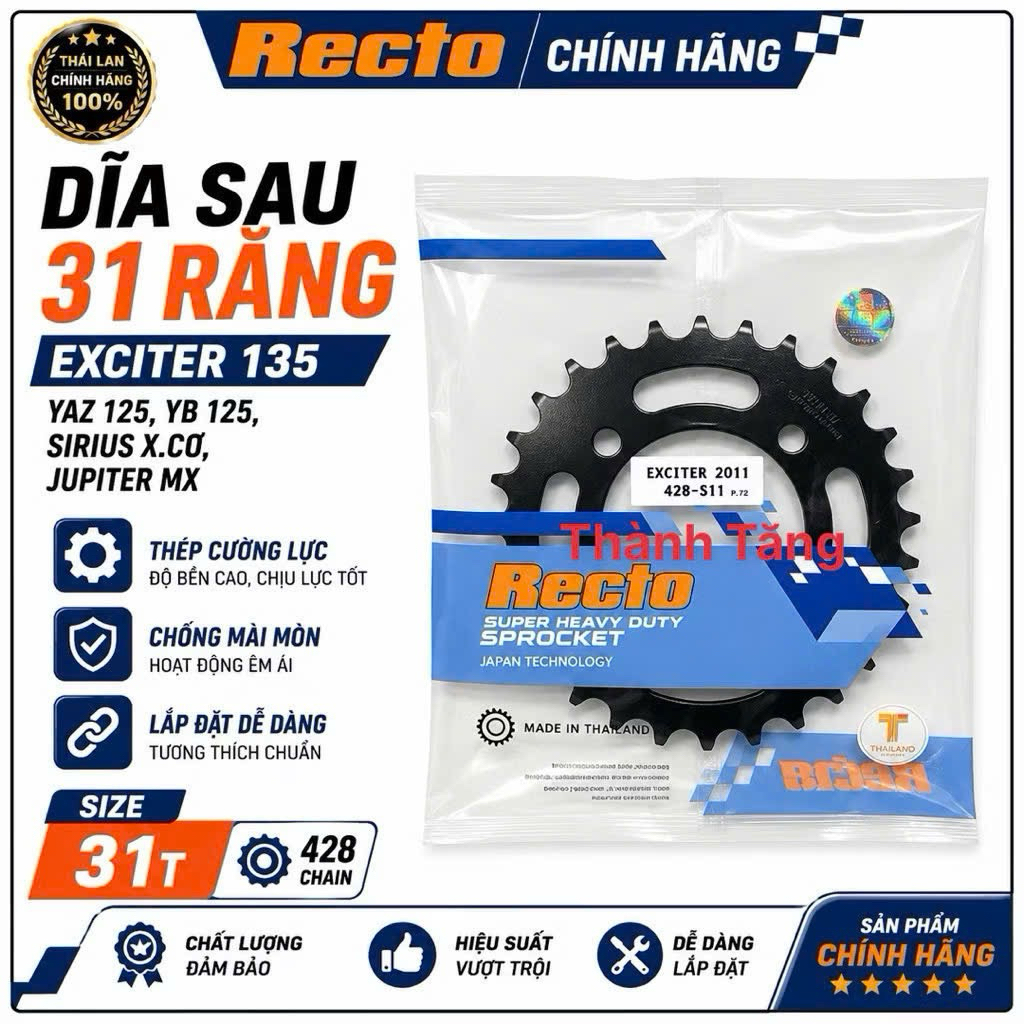 Dĩa sau 31 răng exciter 135,yaz 125,yb 125,sirius x.cơ,jupiter mx,exciter 2011-2012-2013,exciter 201