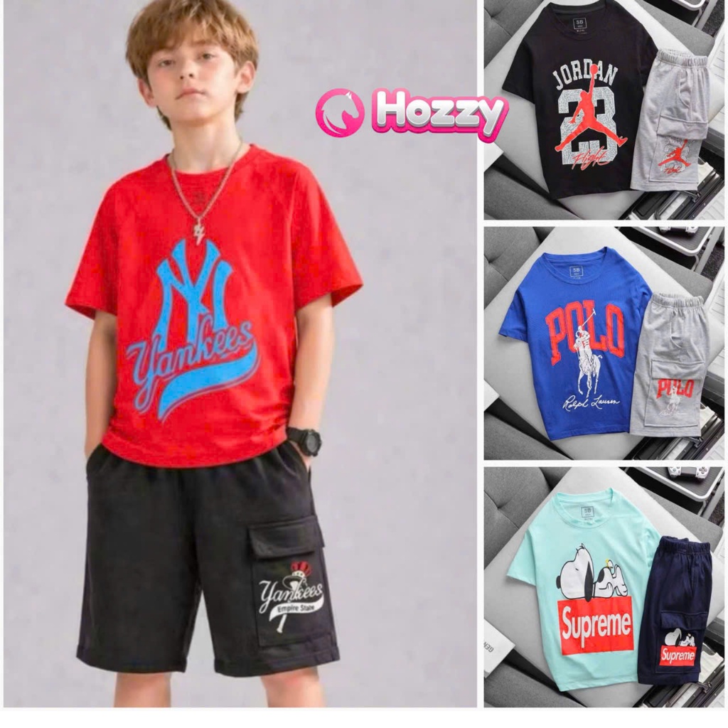 (30-58kg) Bộ thun cộc tay bé trai size đại Hozzy vải 100% cotton mềm mát