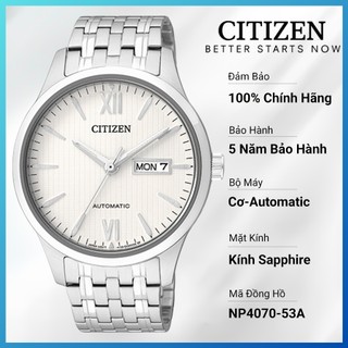 Đồng hồ nam citizen automatic dây thép không gỉ np4070-53a - mặt trắng
