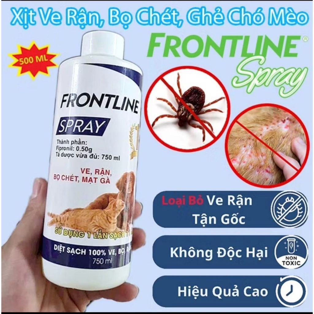Chai Xịt Ve Rận Bọ Chét Chó Mèo Frontline Spray 500ml Chính Hãng Loại Bỏ Bọ Chét Trứng Ấu Trùng An T