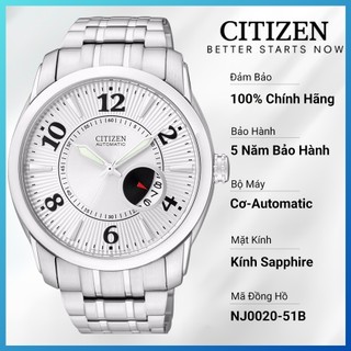 Đồng hồ nam citizen automatic dây thép không gỉ nj0020-51b - mặt trắng