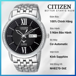 Đồng hồ nam citizen automatic đính đá swarovski dây thép không gỉ nh8270-56e - mặt đen