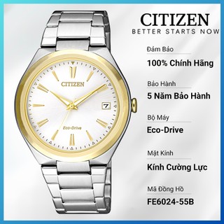 Đồng hồ nữ citizen eco-drive dây thép không gỉ fe6024-55b - mặt trắng