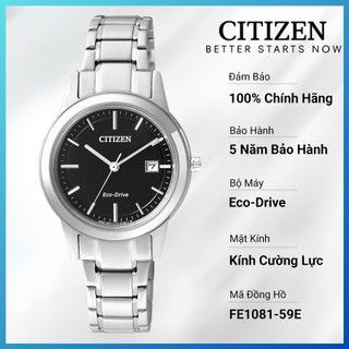 Đồng hồ nữ citizen eco-drive dây thép không gỉ fe1081-59e - mặt đen