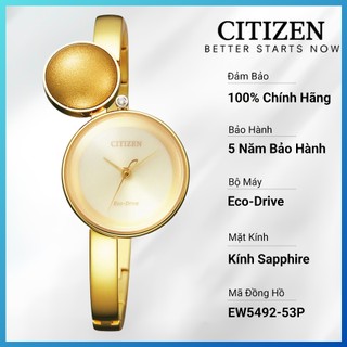 Đồng hồ nữ citizen eco-drive đính kim cương dây thép không gỉ ew5492-53p - mặt vàng
