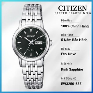 Đồng hồ nữ citizen eco-drive dây thép không gỉ ew3250-53e - mặt đen