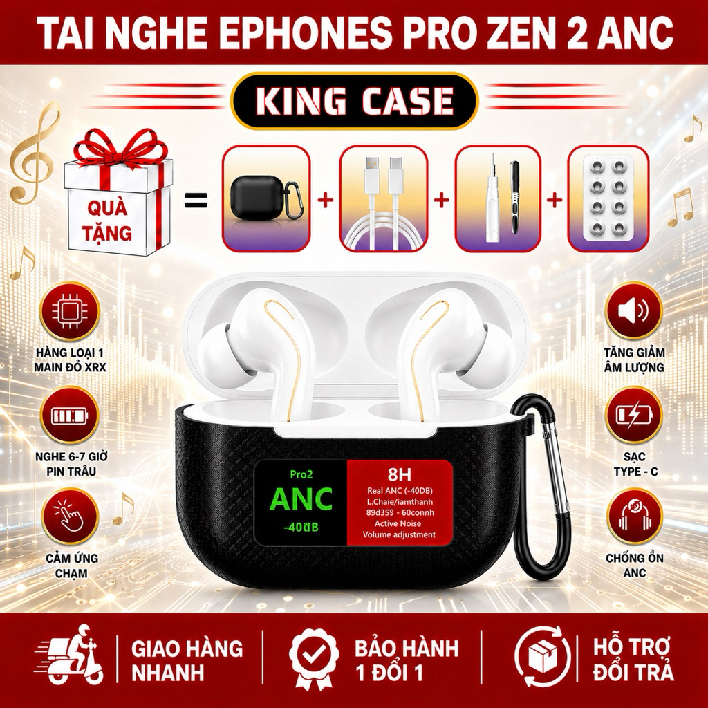 Tai Nghe Bluetooth Ephones PRO ZEN 2 ANC Loại 1 - Chống Ồn ANC, Bass Mạnh…