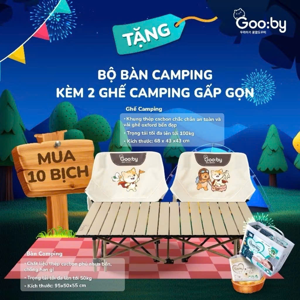 Bộ bàn Camping kèm 2 ghế gấp gọn Camping Gooby