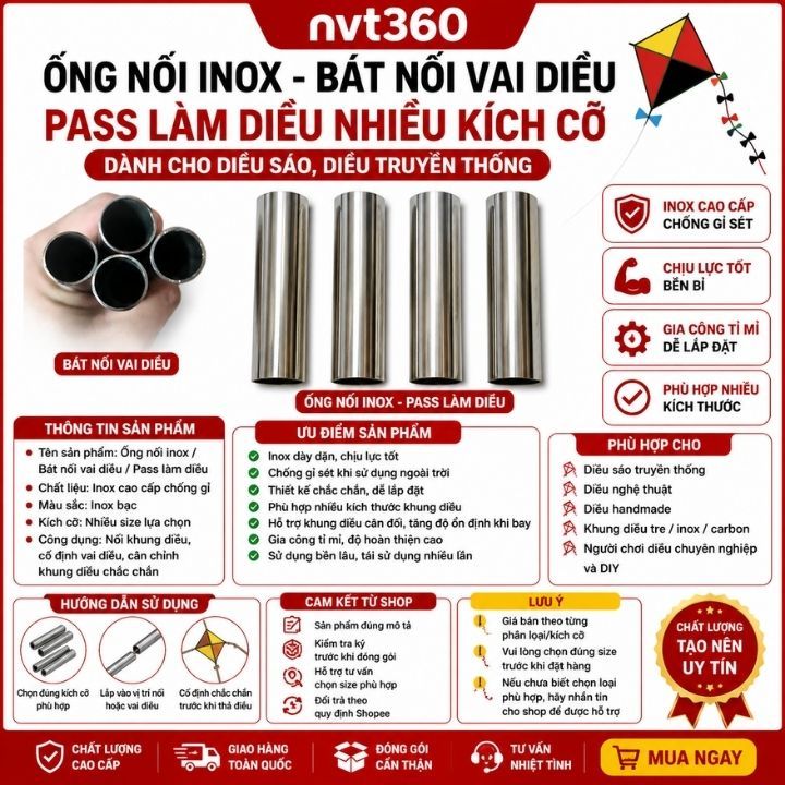 Thanh Inox Tròn Pass Diều Cao Cấp - Pass Inox Làm Diều Pass Nối Vai Diều Cho Diều Song Vân Đuôi Cá Đ
