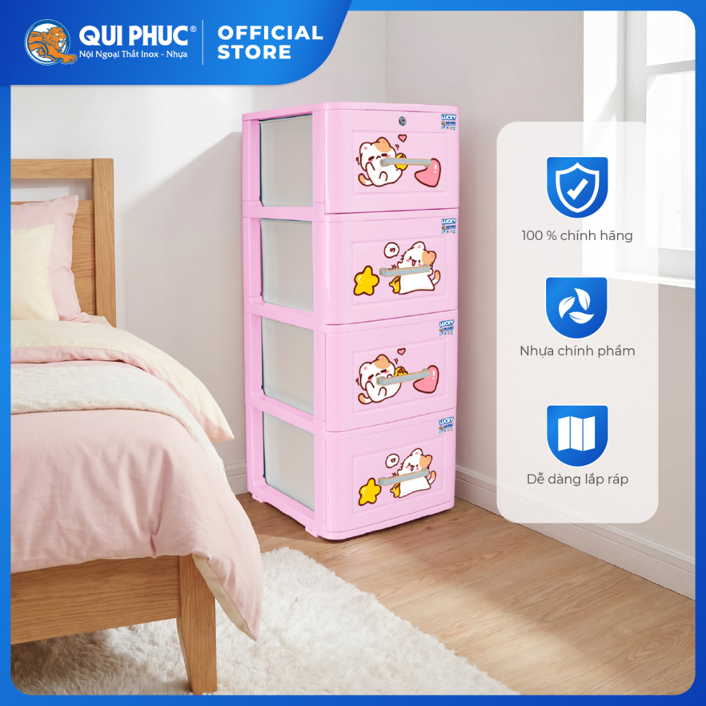 [HỎA TỐC] Tủ nhựa Lucky 3-4-5 tầng QUI PHÚC, chắc chắn, tiện lợi, dễ lắp ráp, tủ quần áo đa năng
