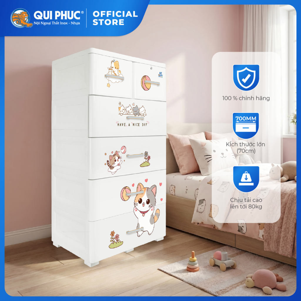 Tủ nhựa AE 5 tầng QUI PHÚC, tủ đựng quần áo lớn, chắc chắn, phù hợp mọi không gian, dễ lắp ráp