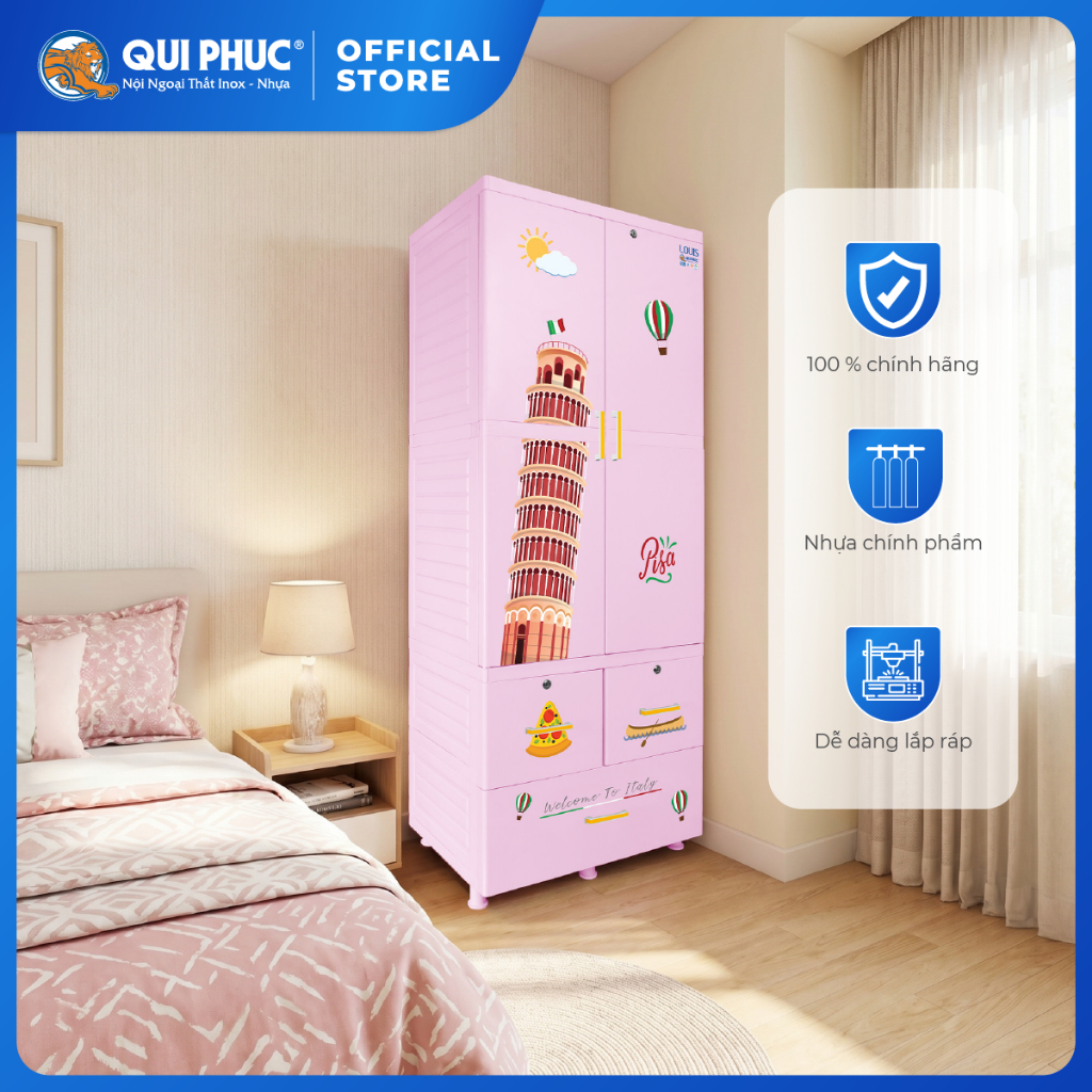 [FREESHIP] Tủ nhựa Louis 2 tầng QUI PHÚC, kích thước lớn, tủ treo quần áo, chắc chắn, tiện dụng, an 